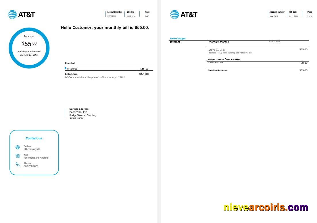 Saint Lucia internet business utility bill, 3 page